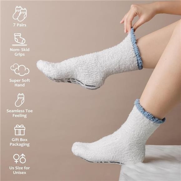 Fuzzy Socks with Grips for Women,Warm Sleep Cozy socks SoftFluffy Hospital Socks - Picture 2 of 7